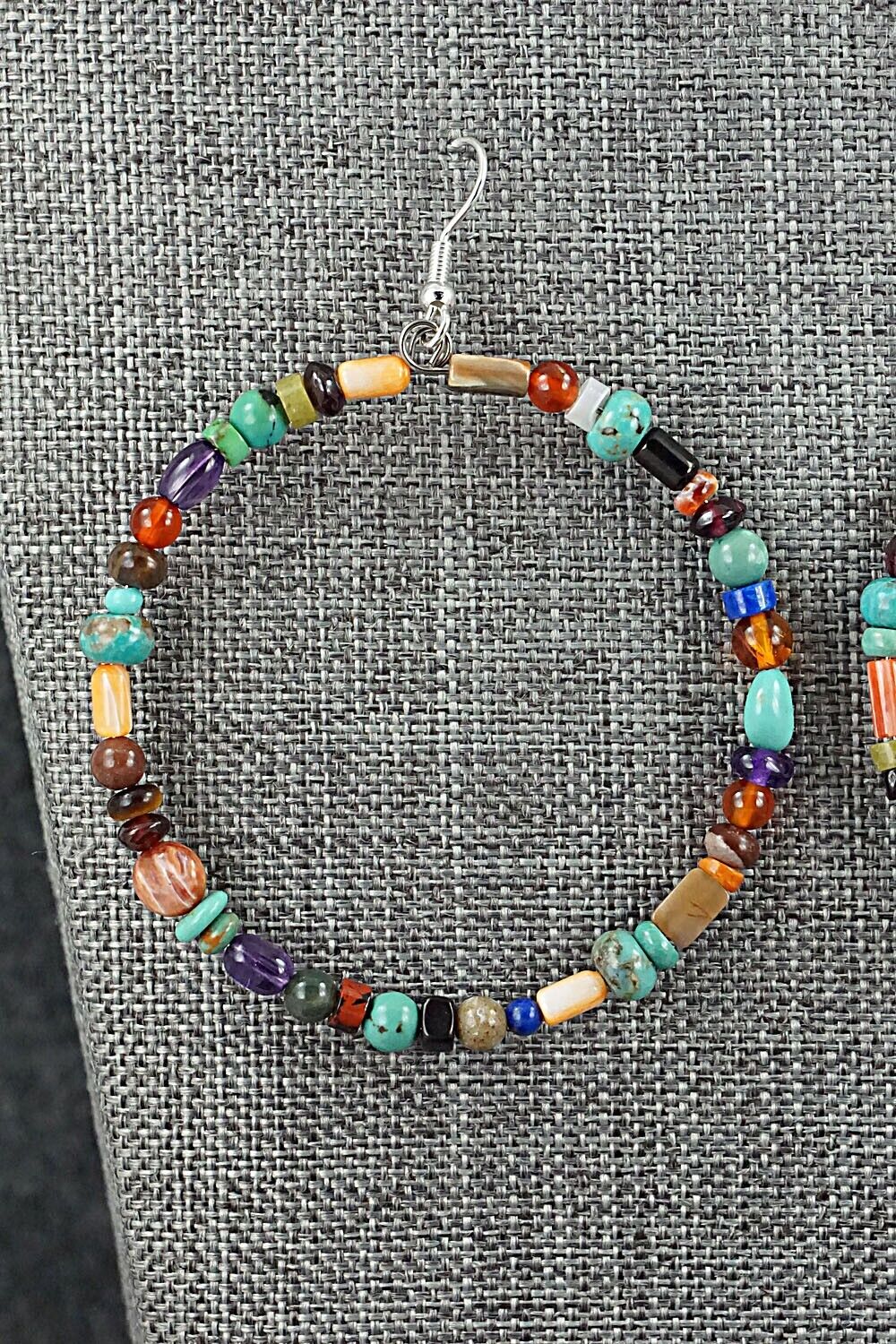 Multi Stone & Sterling Silver Hoop Earrings - Helen Tsosie