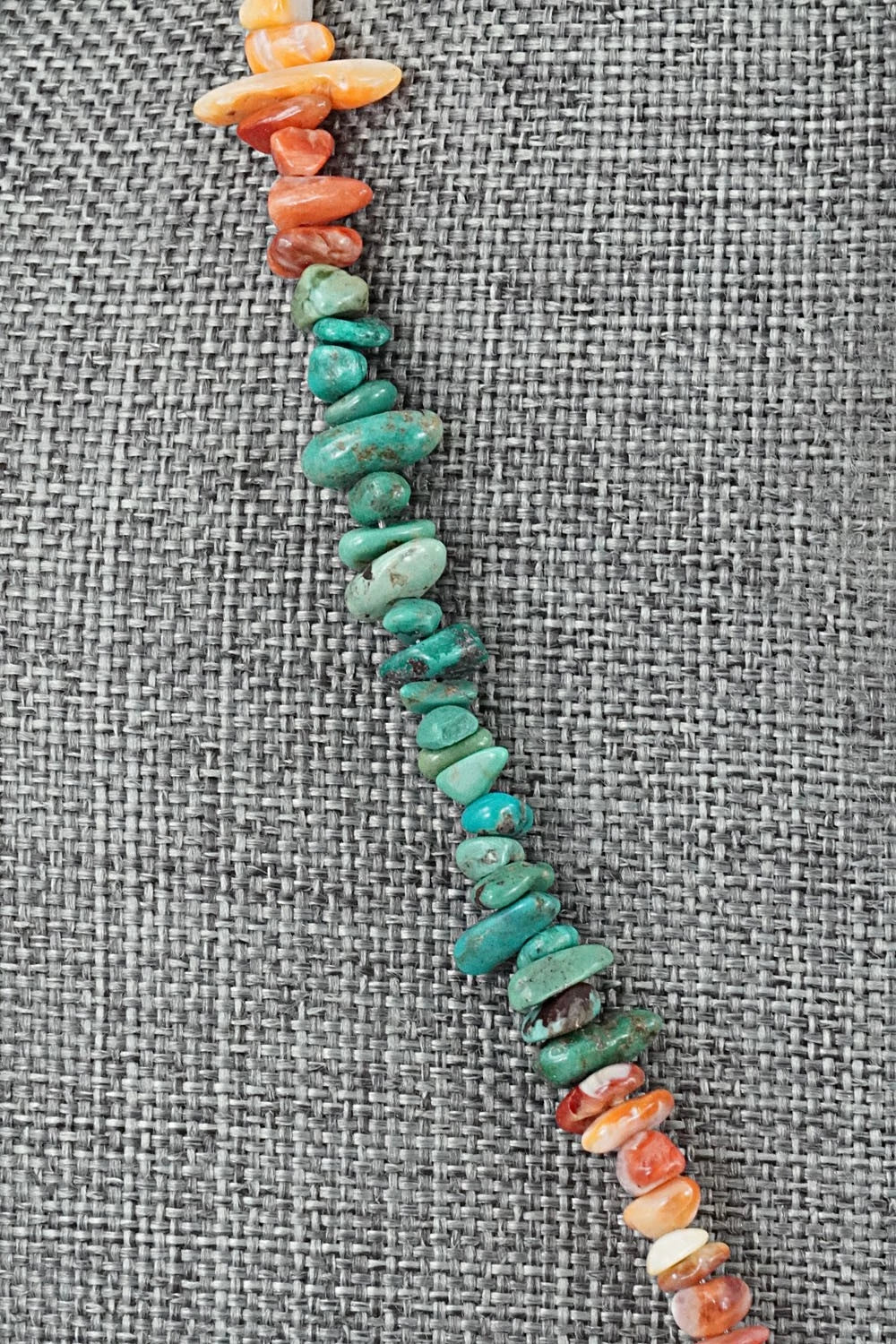 Turquoise, Spiny Oyster & Sterling Silver Necklace 17" - Doreen Jake