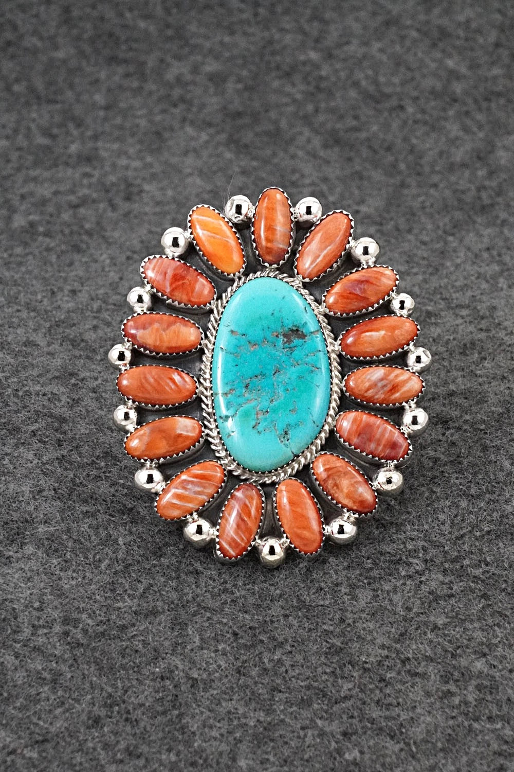 Turquoise, Spiny Oyster & Sterling Silver Ring - Anthony Brown - Size 10