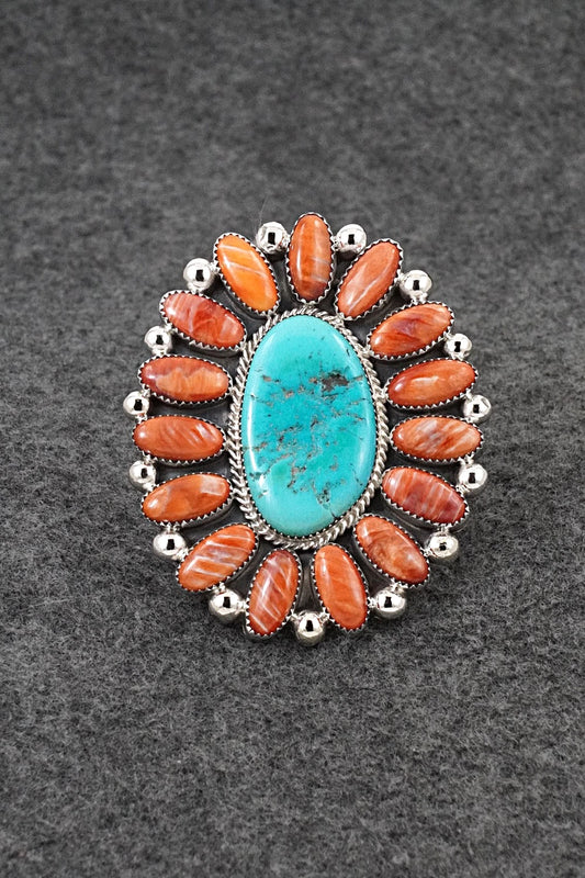 Turquoise, Spiny Oyster & Sterling Silver Ring - Anthony Brown - Size 10