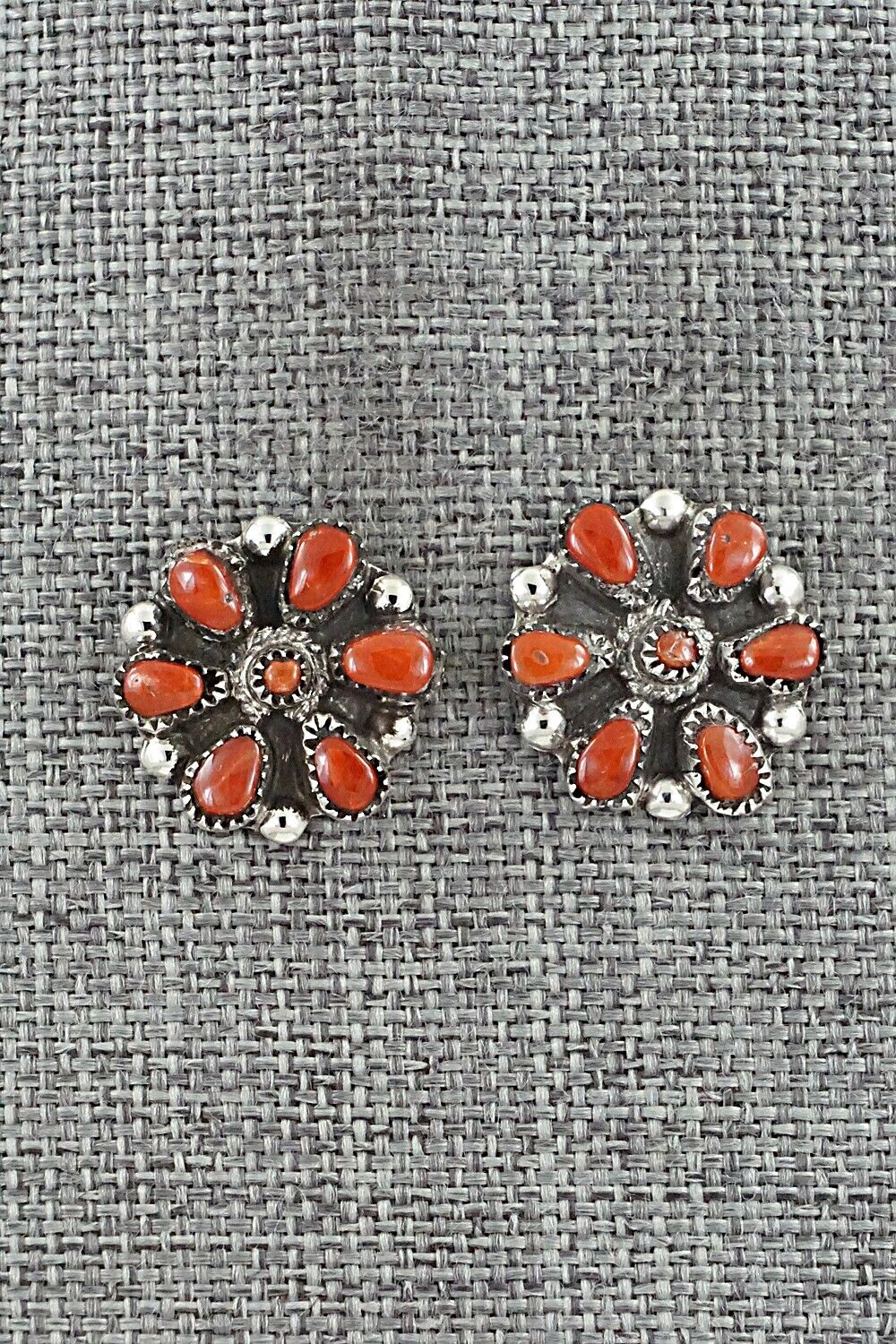 Coral & Sterling Silver Earrings - Lorencita Walela