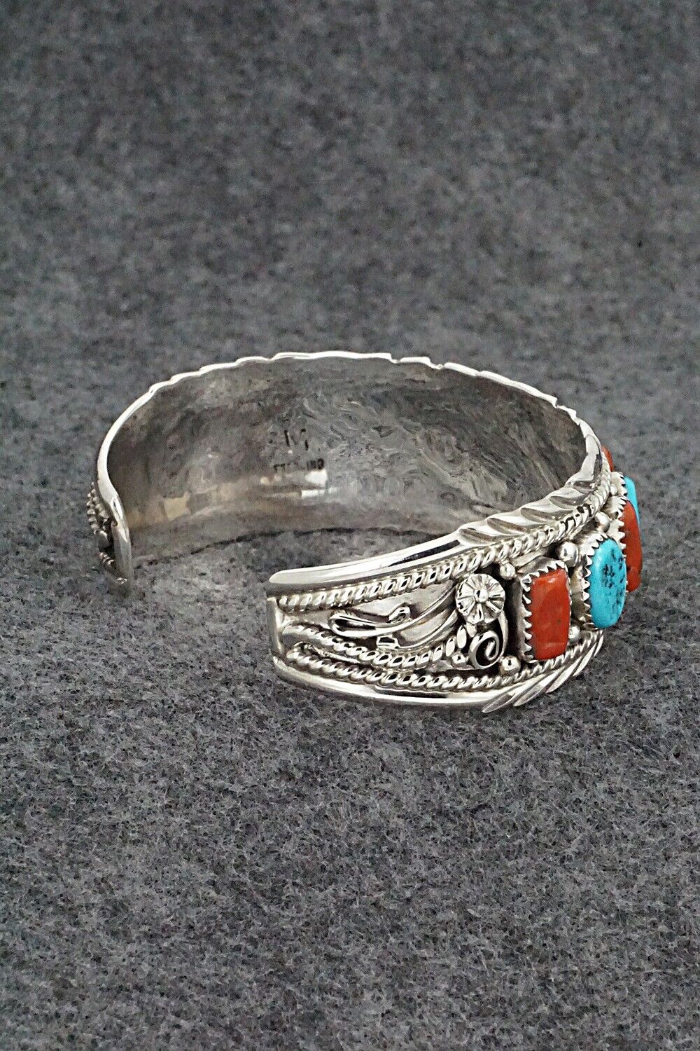 Turquoise, Coral & Sterling Silver Bracelet - Martin Muskett