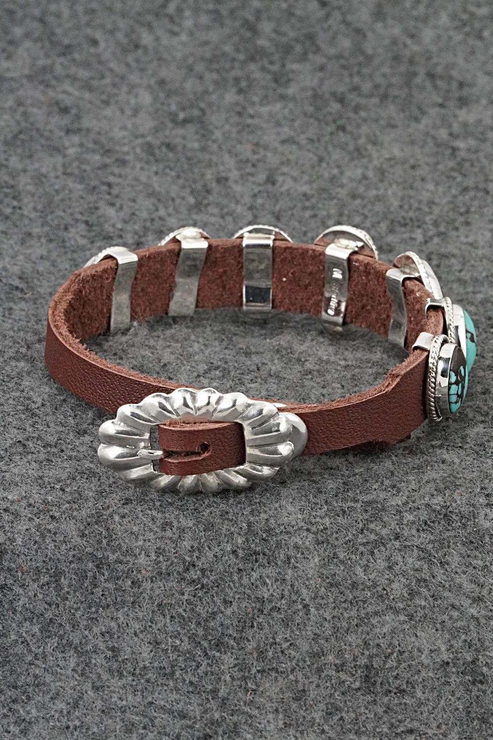 Turquoise, Sterling Silver & Leather Bracelet - Marlene Ramone