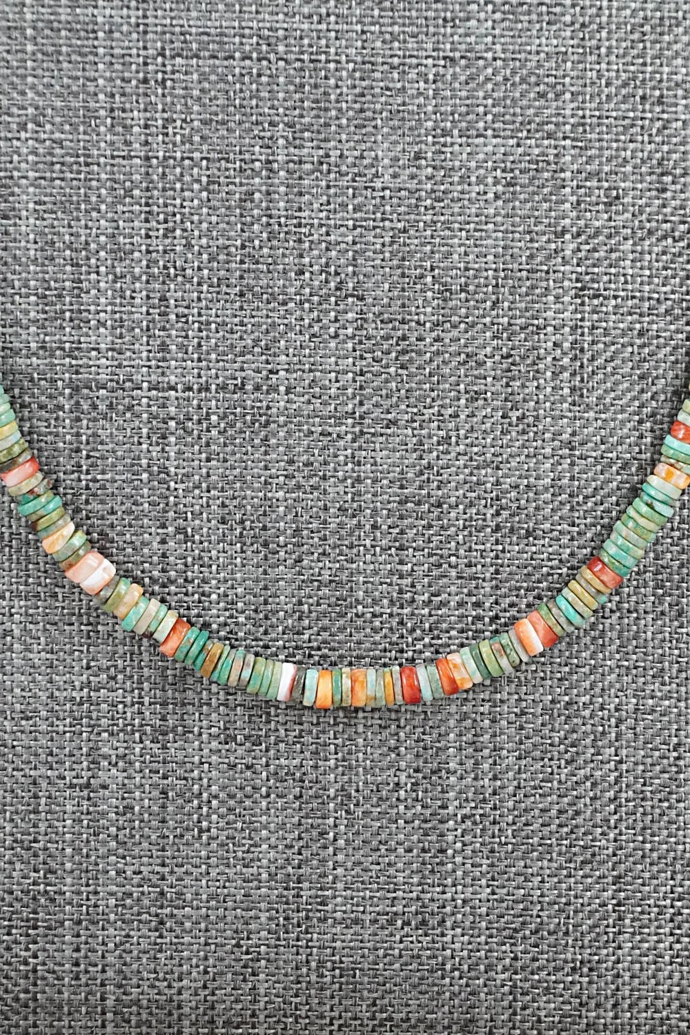 Turquoise, Spiny Oyster & Sterling Silver Necklace 24" - Doreen Jake