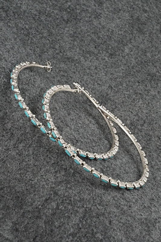 Turquoise & Sterling Silver Hoop Earrings - Aurelia Hughte