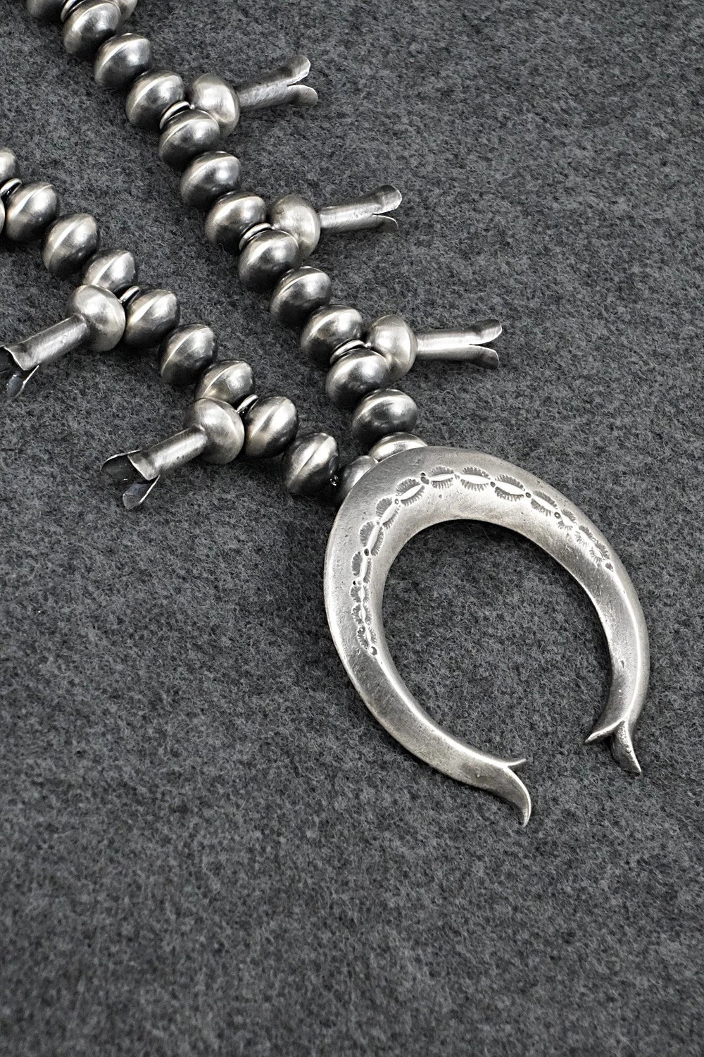 Sterling Silver Navajo Pearl Squash Blossom Necklace - Presley Haley