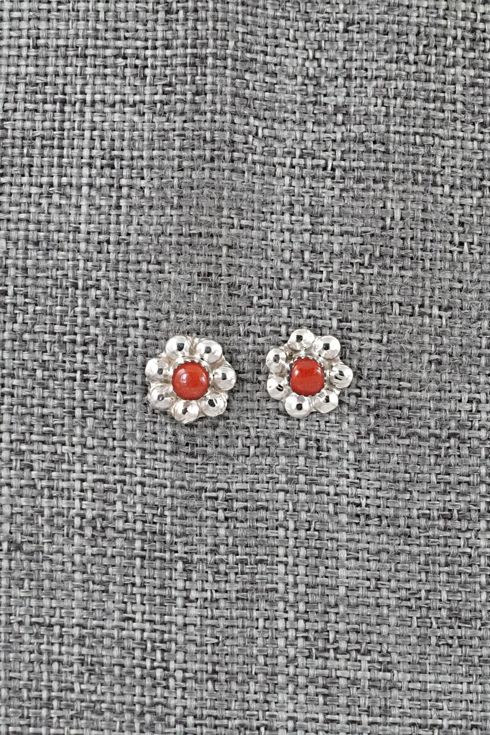 Coral and Sterling Silver Earrings - Ronald Yatsattie