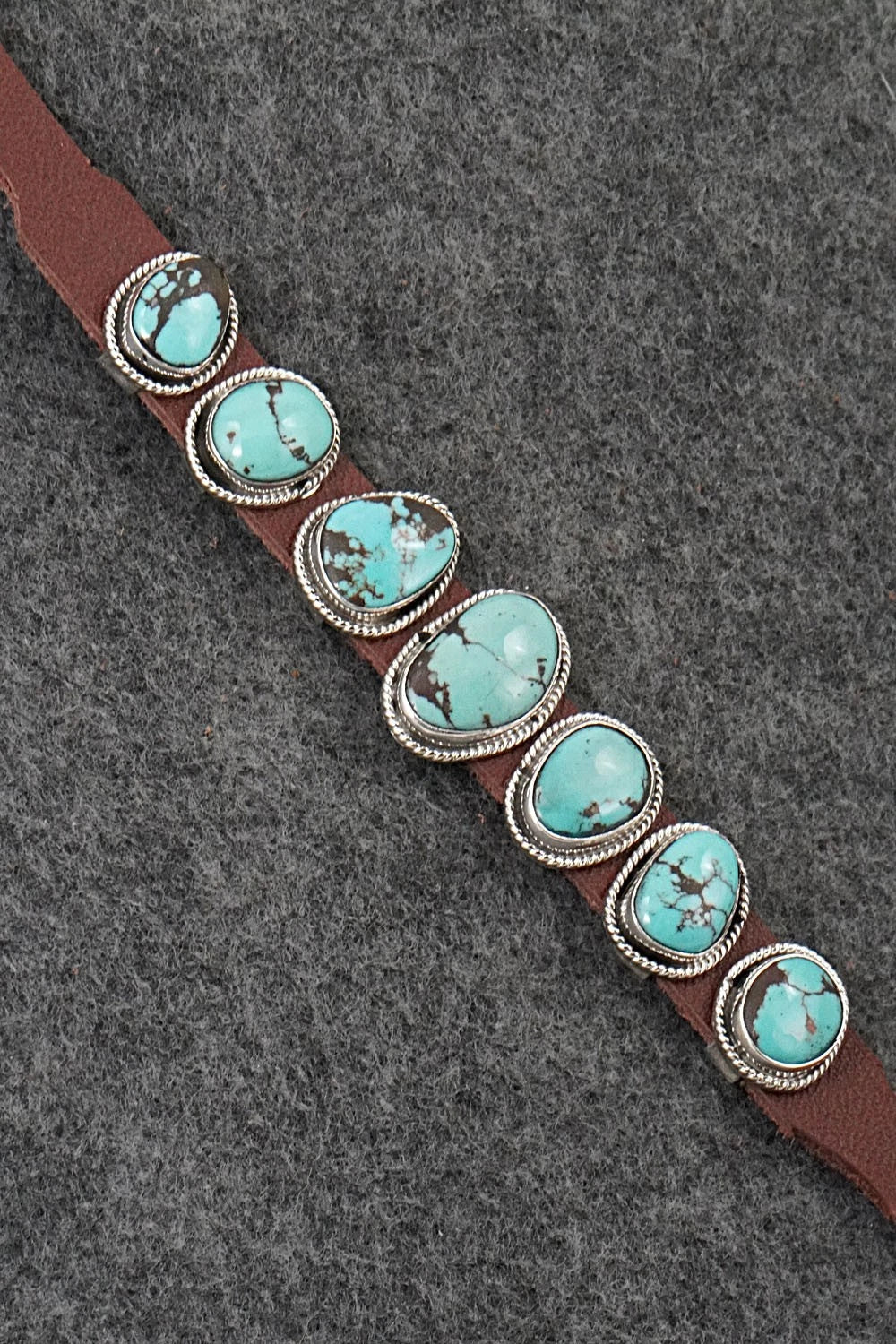 Turquoise, Sterling Silver & Leather Bracelet - Marlene Ramone