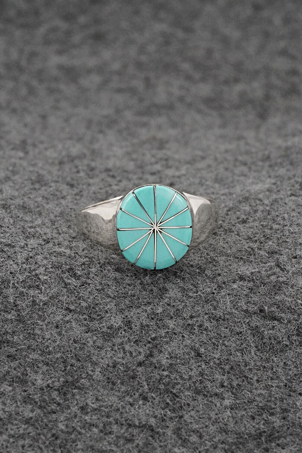 Turquoise & Sterling Silver Inlay Ring - Johnson Laweka - Size 9.5