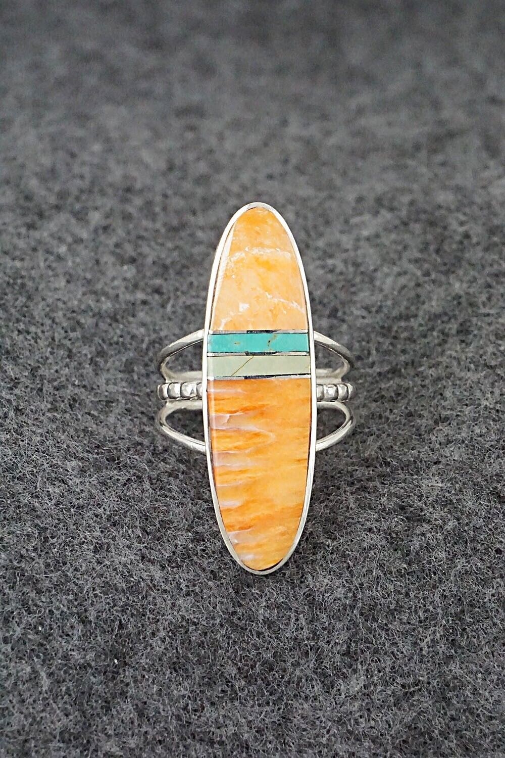 Spiny Oyster, Turquoise & Sterling Silver Ring - Harold Smith - Size 6