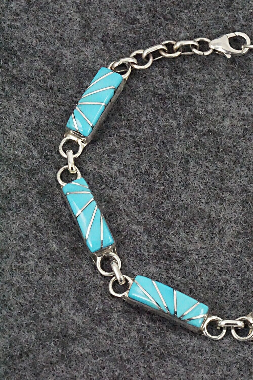 Turquoise & Sterling Silver Link Bracelet - Clarence Booqua