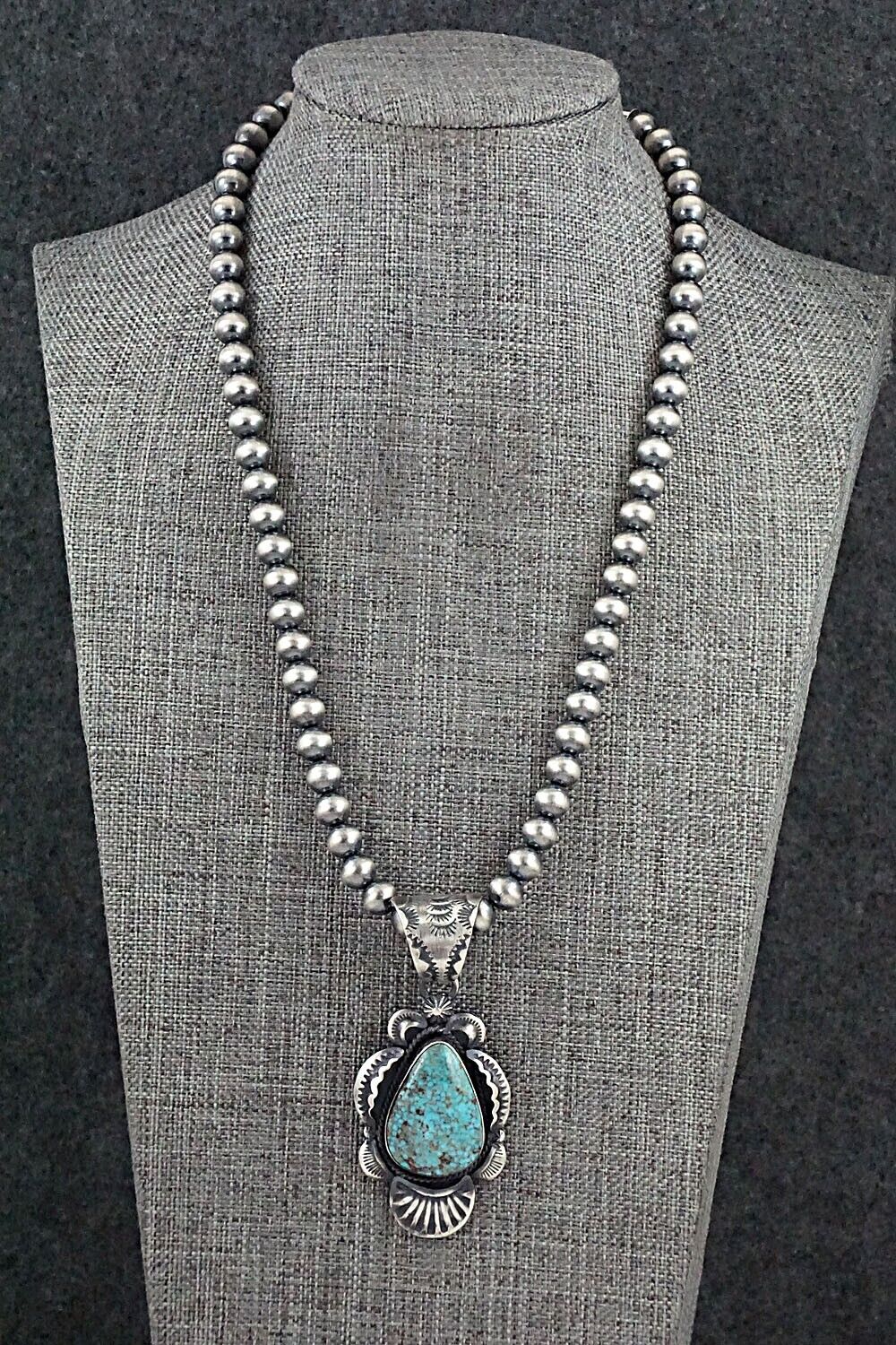 Turquoise & Sterling Silver Necklace - Gilbert Tom