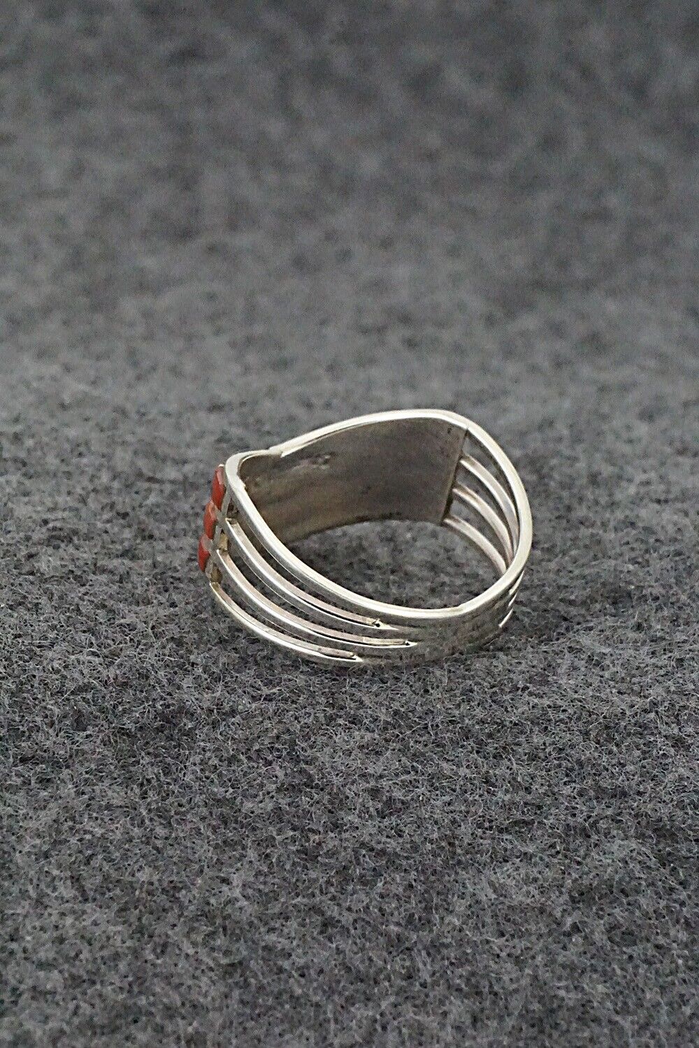 Coral & Sterling Silver Ring - Andrew Enrico - Size 9.5