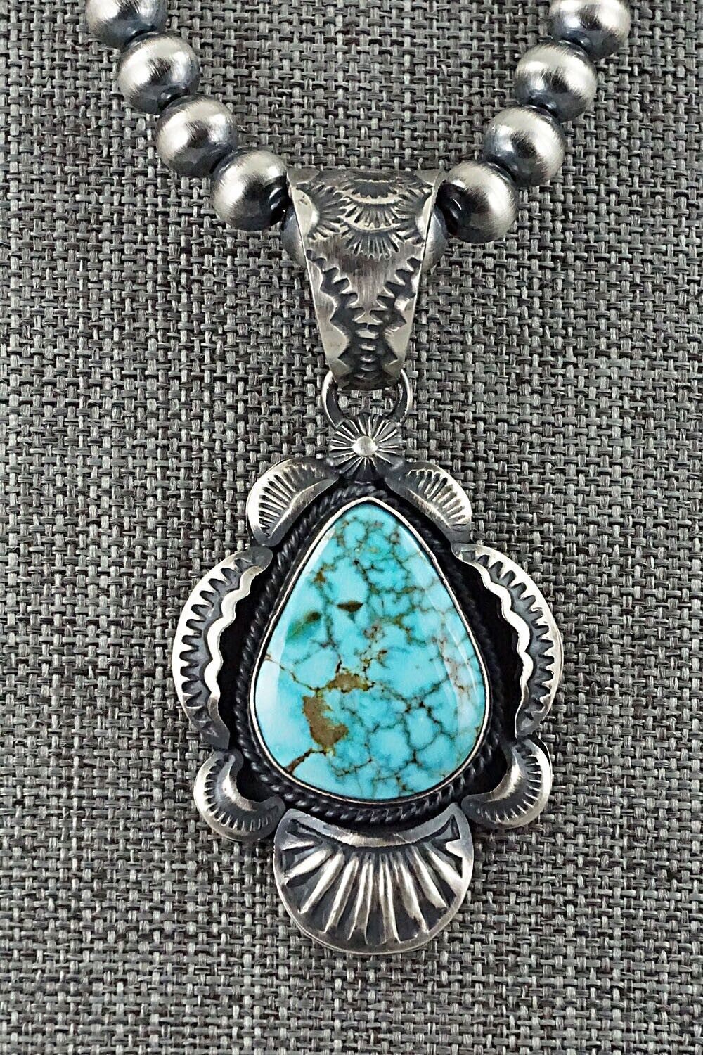 Turquoise and Sterling Silver Necklace - Gilbert Tom