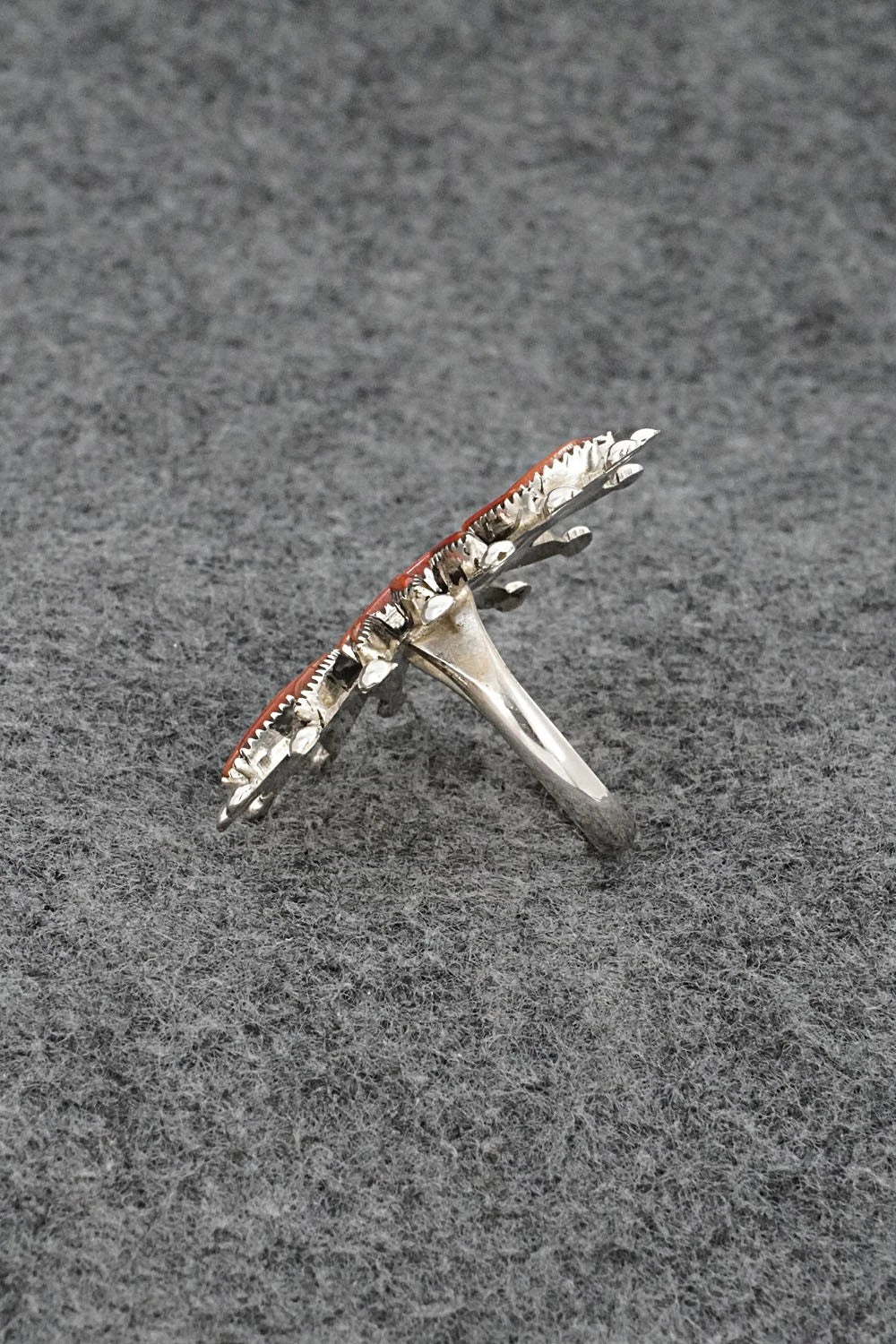 Coral & Sterling Silver Ring - Jack Etsate - Size 7.25