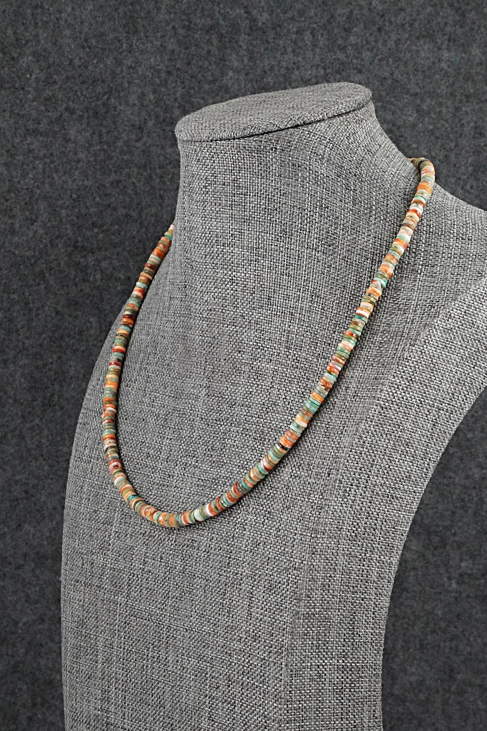 Turquoise, Spiny Oyster & Sterling Silver Necklace 17" - Doreen Jake