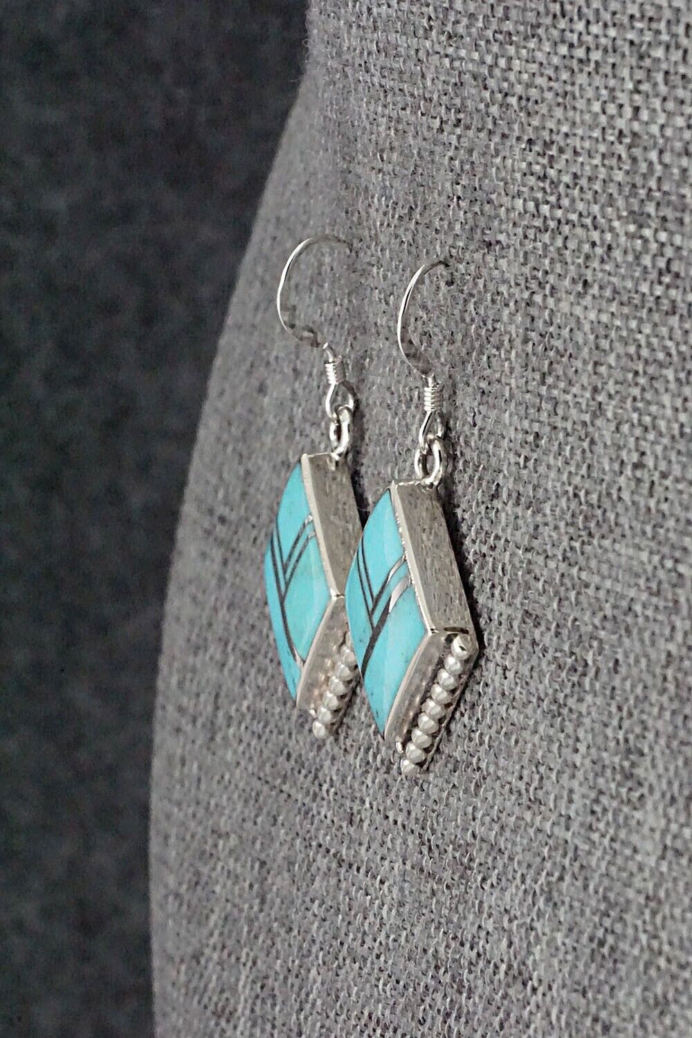 Turquoise & Sterling Silver Inlay Earrings - James Manygoats