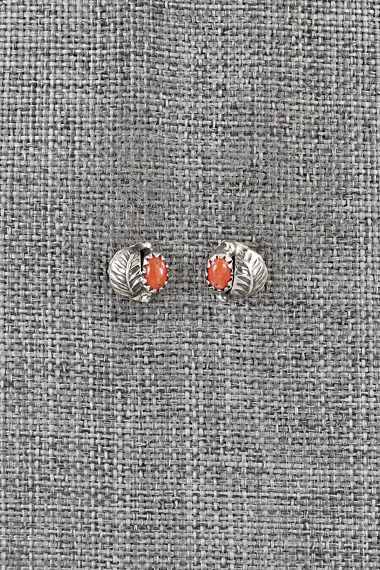 Coral & Sterling Silver Earrings - Roselene Joe