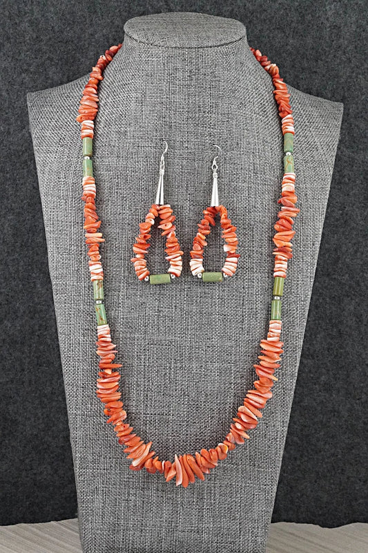 Spiny Oyster, Turquoise & Sterling Silver Necklace Set - Erika Brown