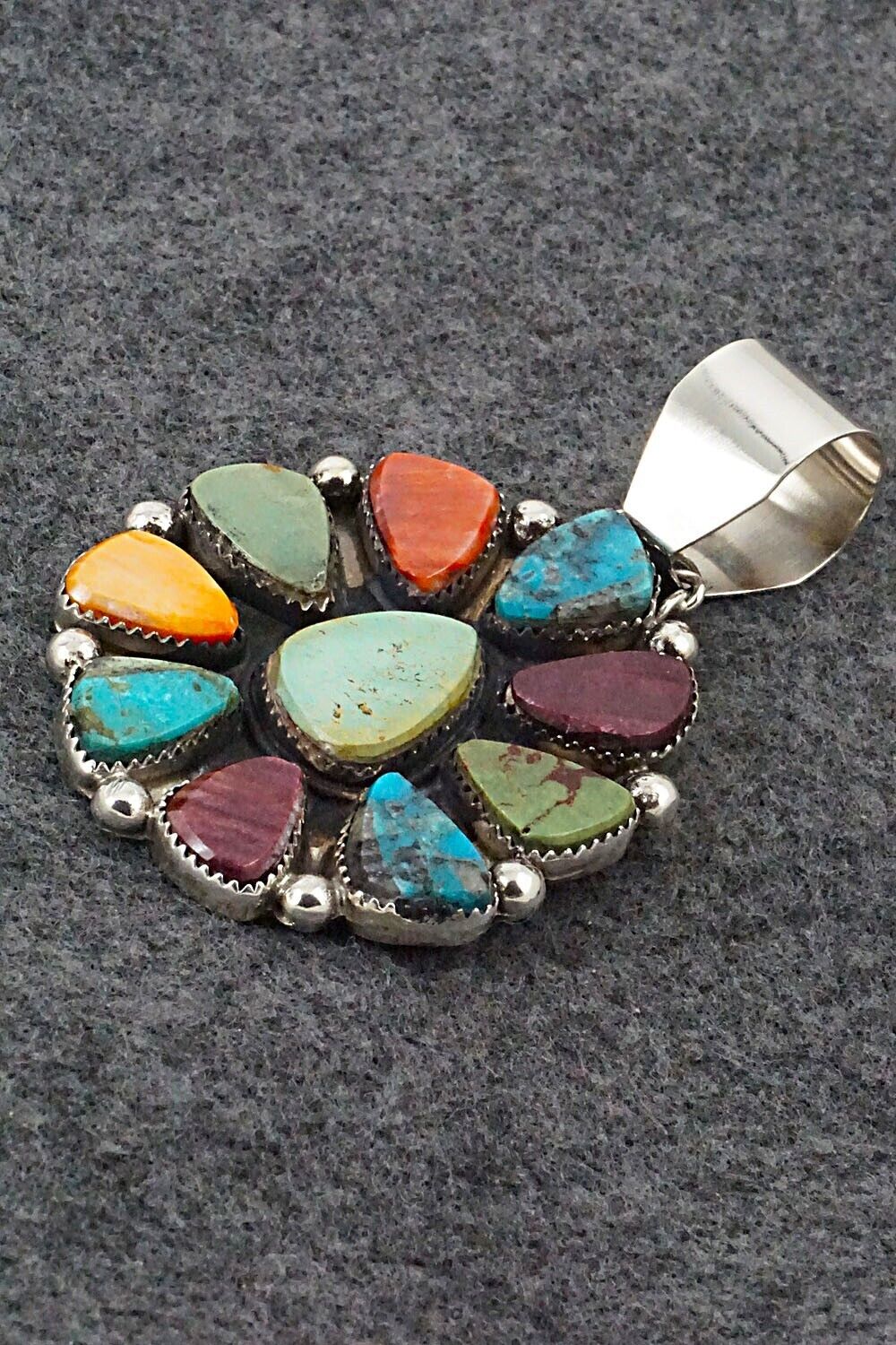 Turquoise, Spiny Oyster & Sterling Silver Pendant - Selina Warner