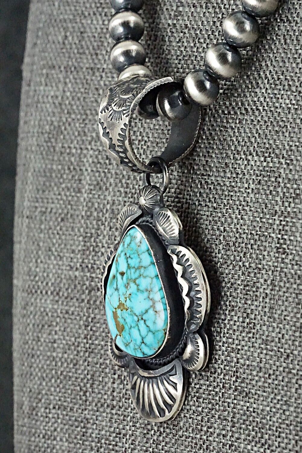 Turquoise and Sterling Silver Necklace - Gilbert Tom