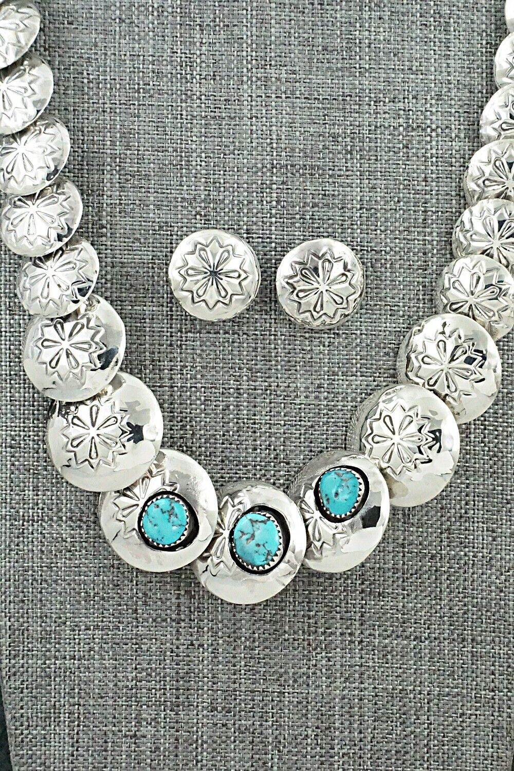 Turquoise & Sterling Silver Necklace and Earrings Set - Tim Thompson