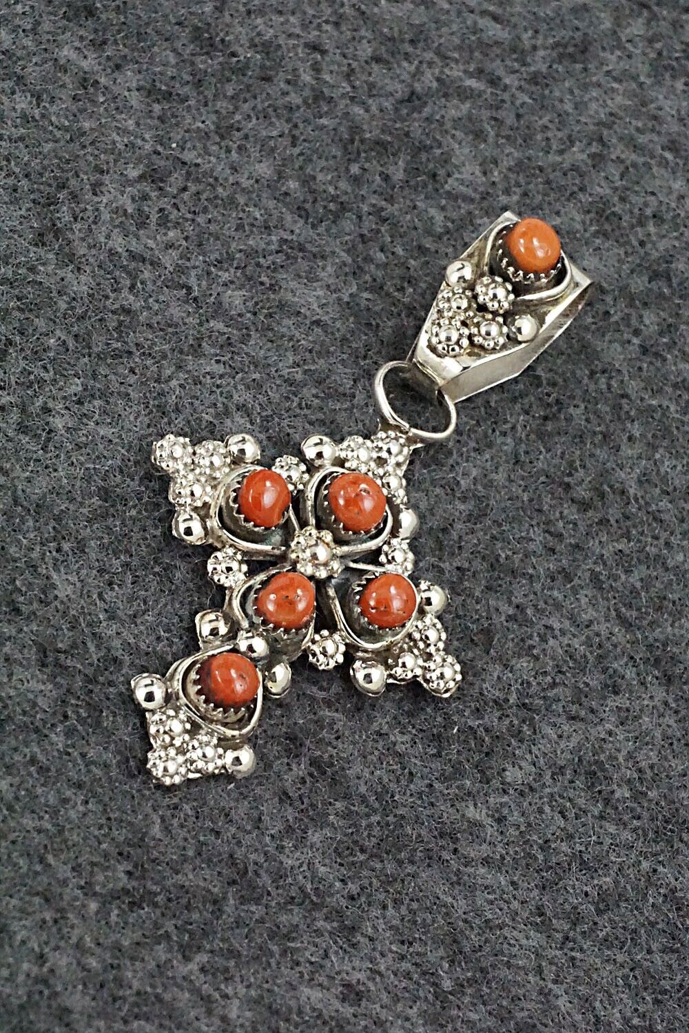 Coral and Sterling Silver Pendant - Verdie Booqua