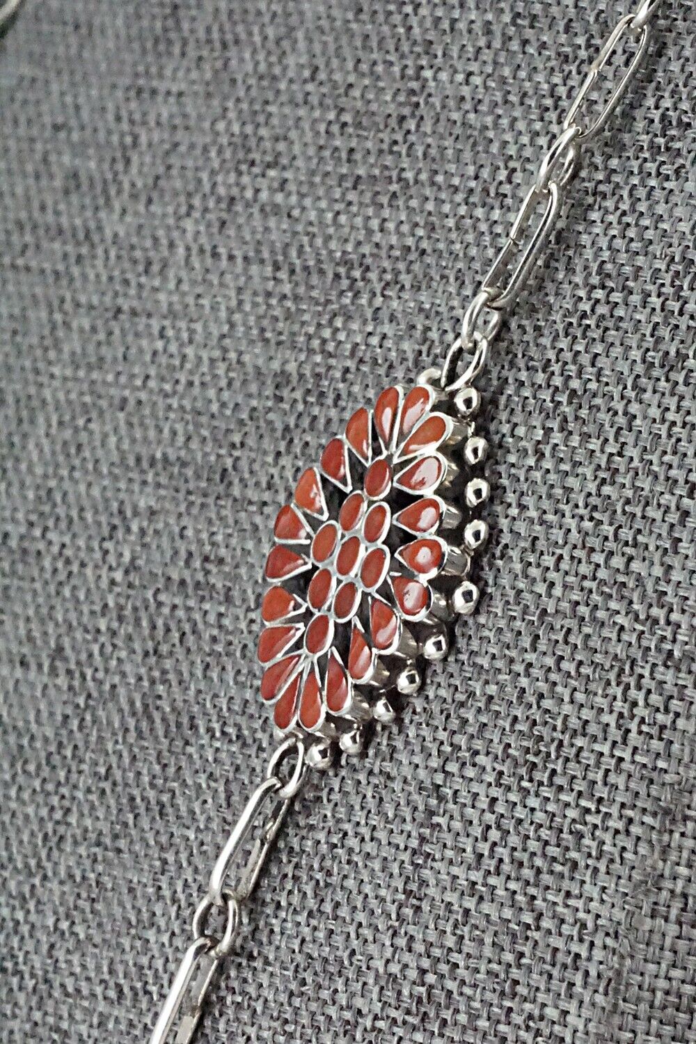 Coral & Sterling Silver Inlay Necklace - Michelle Peina