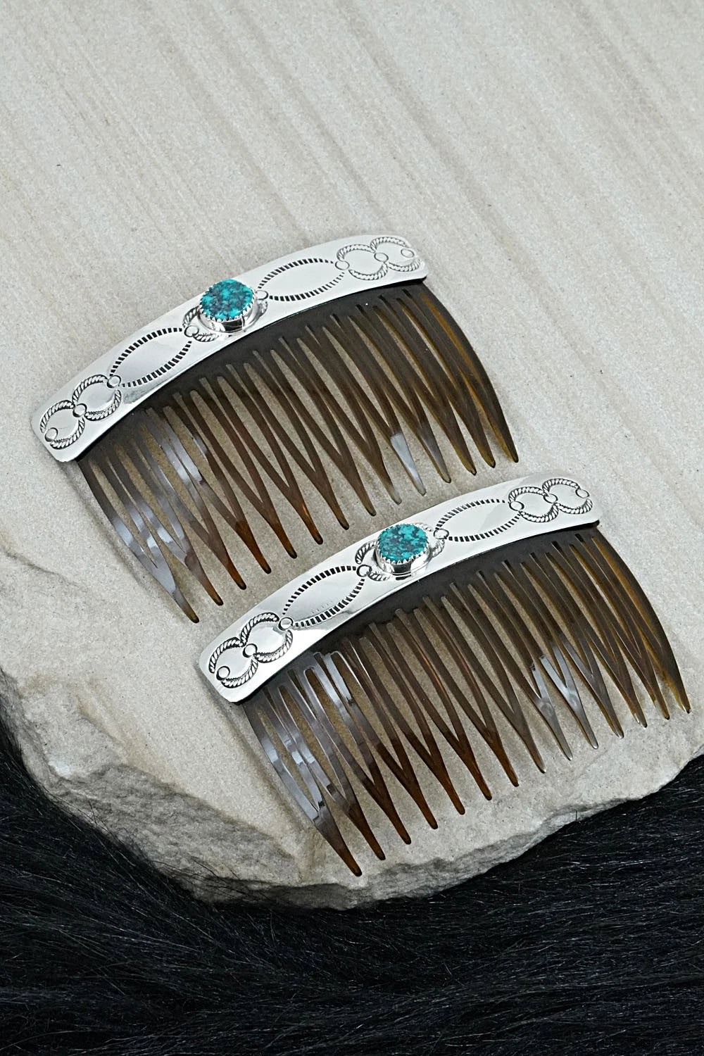 Turquoise & Sterling Silver Hair Combs - Jolene Begay