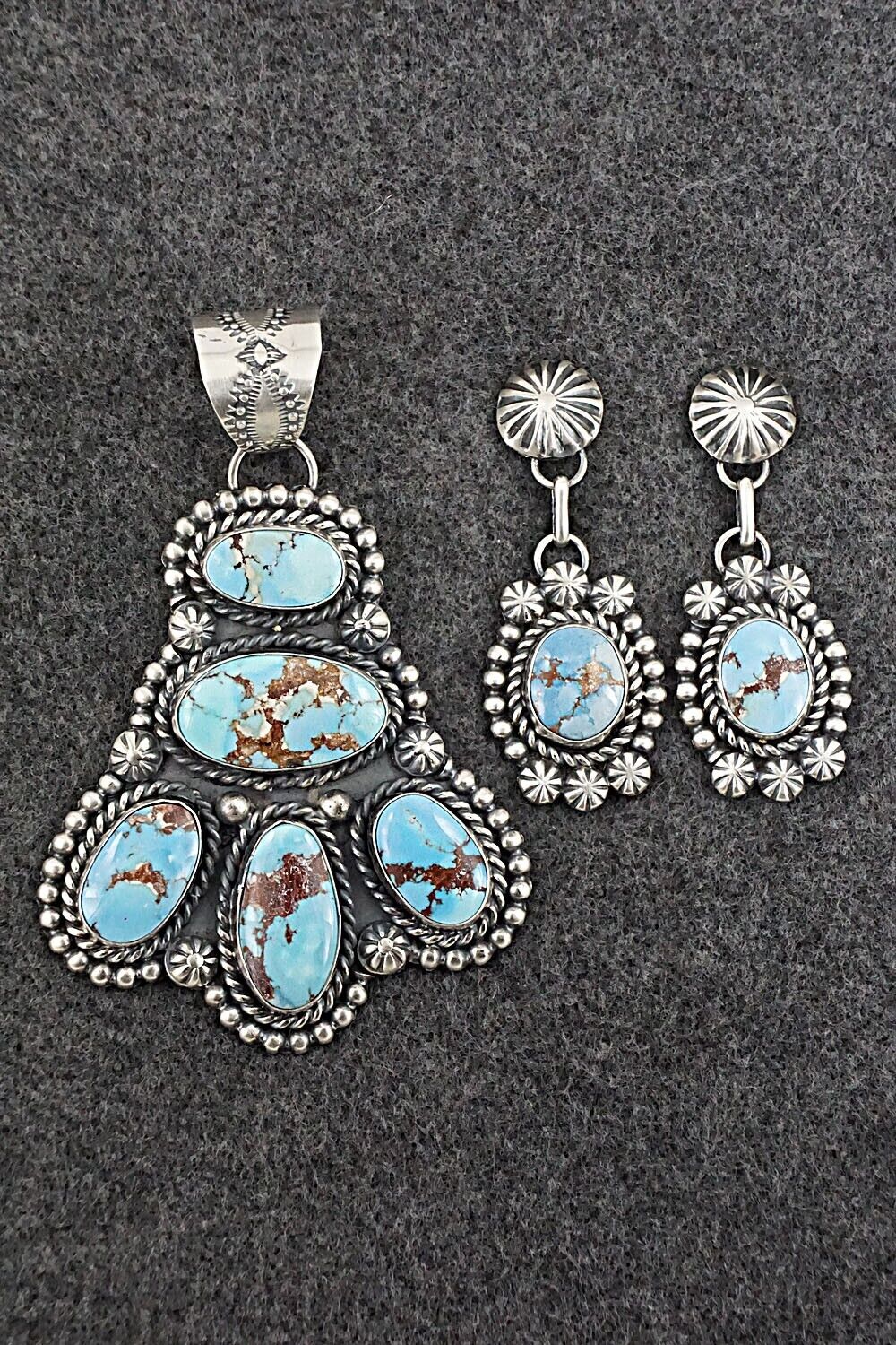 Turquoise & Sterling Silver Pendant and Earrings Set - Jeff James