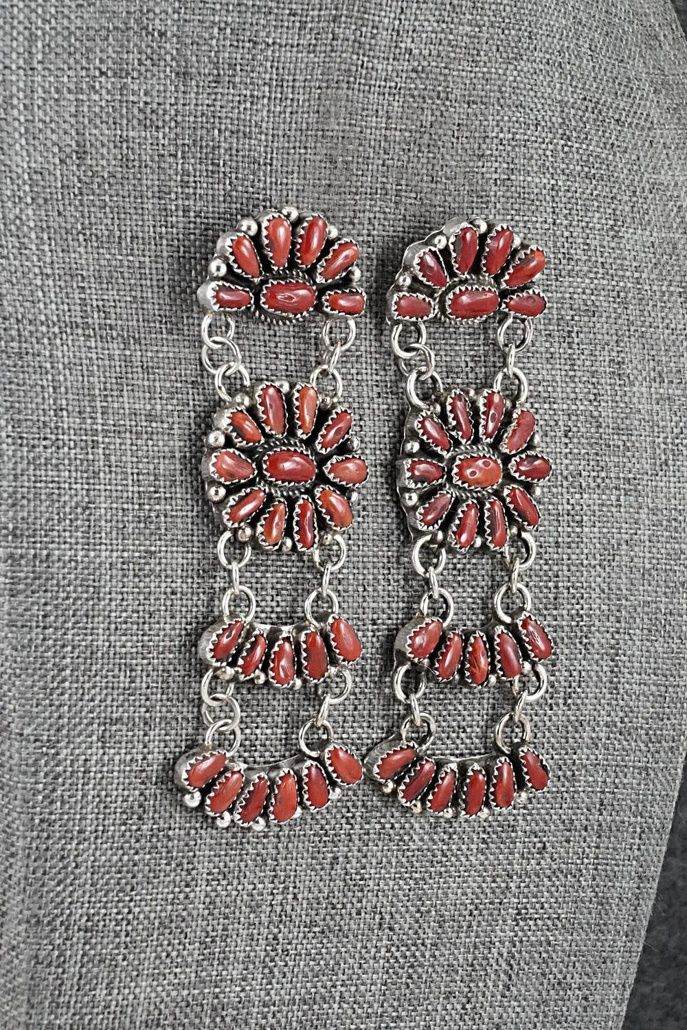 Coral & Sterling Silver Earrings - Justina Wilson
