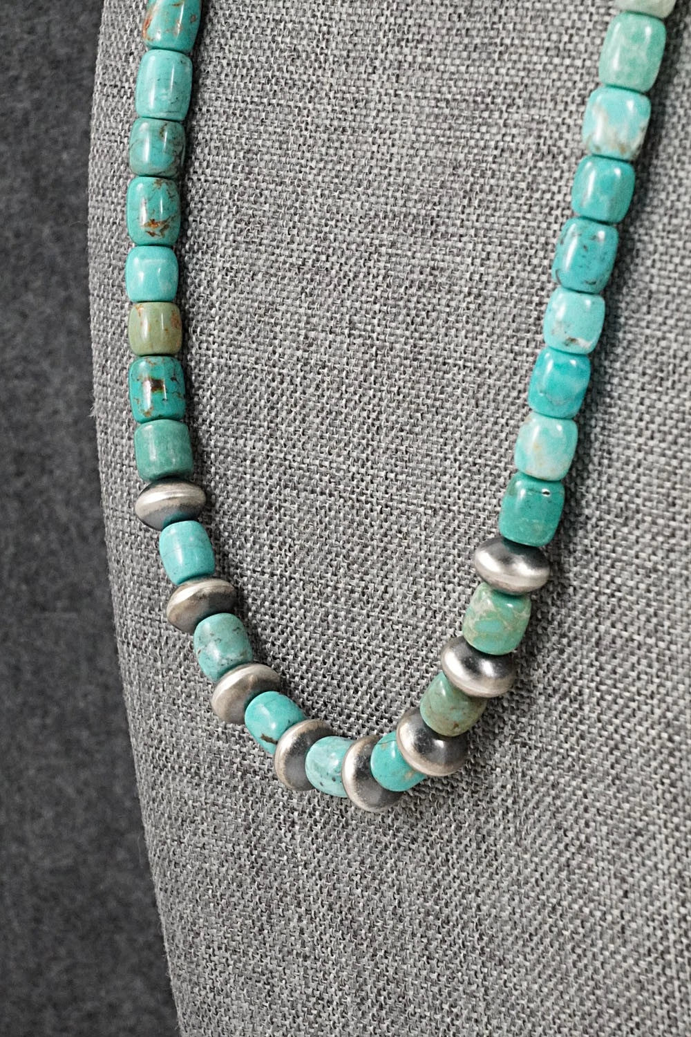 Turquoise & Sterling Silver Necklace 20" - Doreen Jake