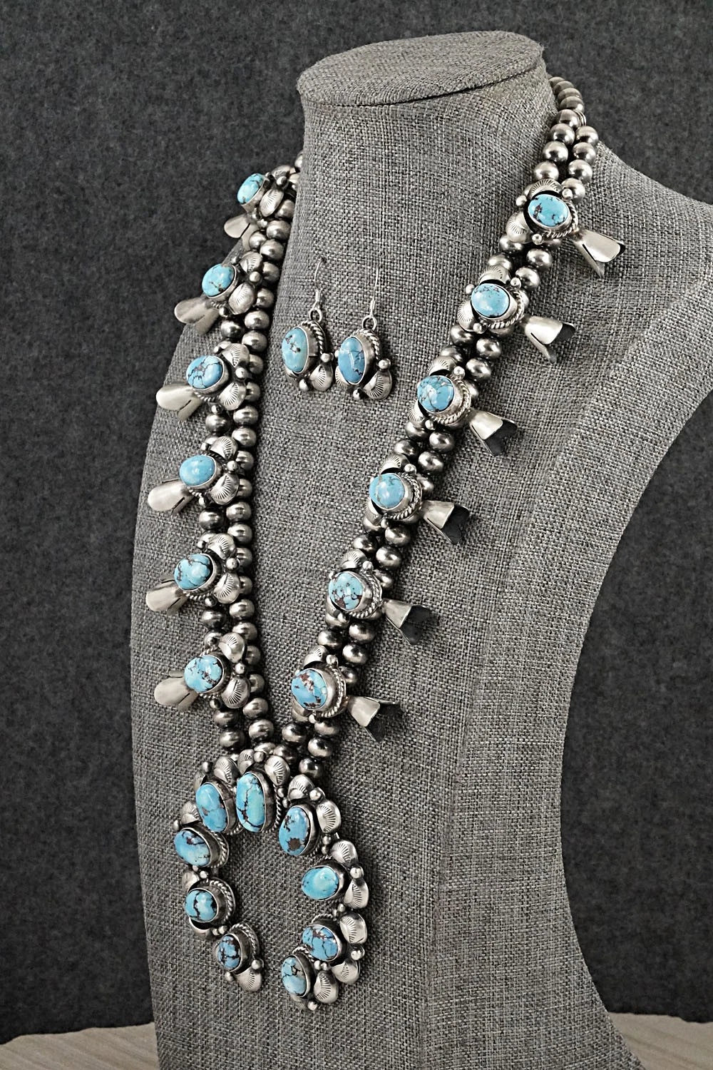 Turquoise & Sterling Silver Squash Blossom Set - Vernon Johnson
