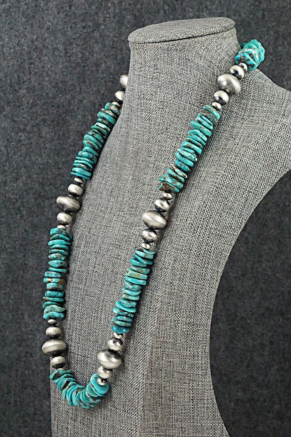 Turquoise & Sterling Silver Necklace 30" - Doreen Jake