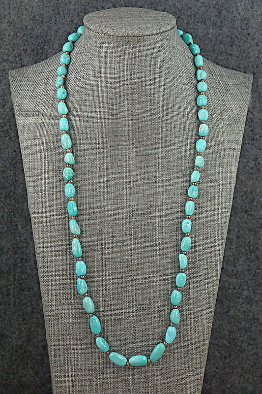 Turquoise & Sterling Silver Necklace 28" - Doreen Jake