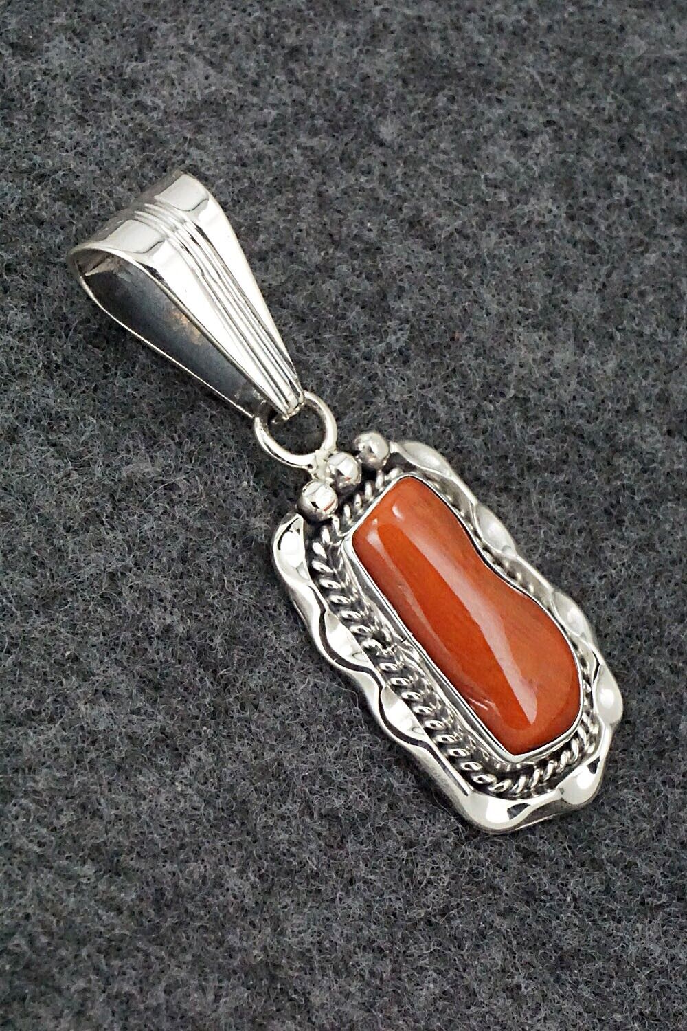 Coral & Sterling Silver Pendant - Samuel Yellowhair