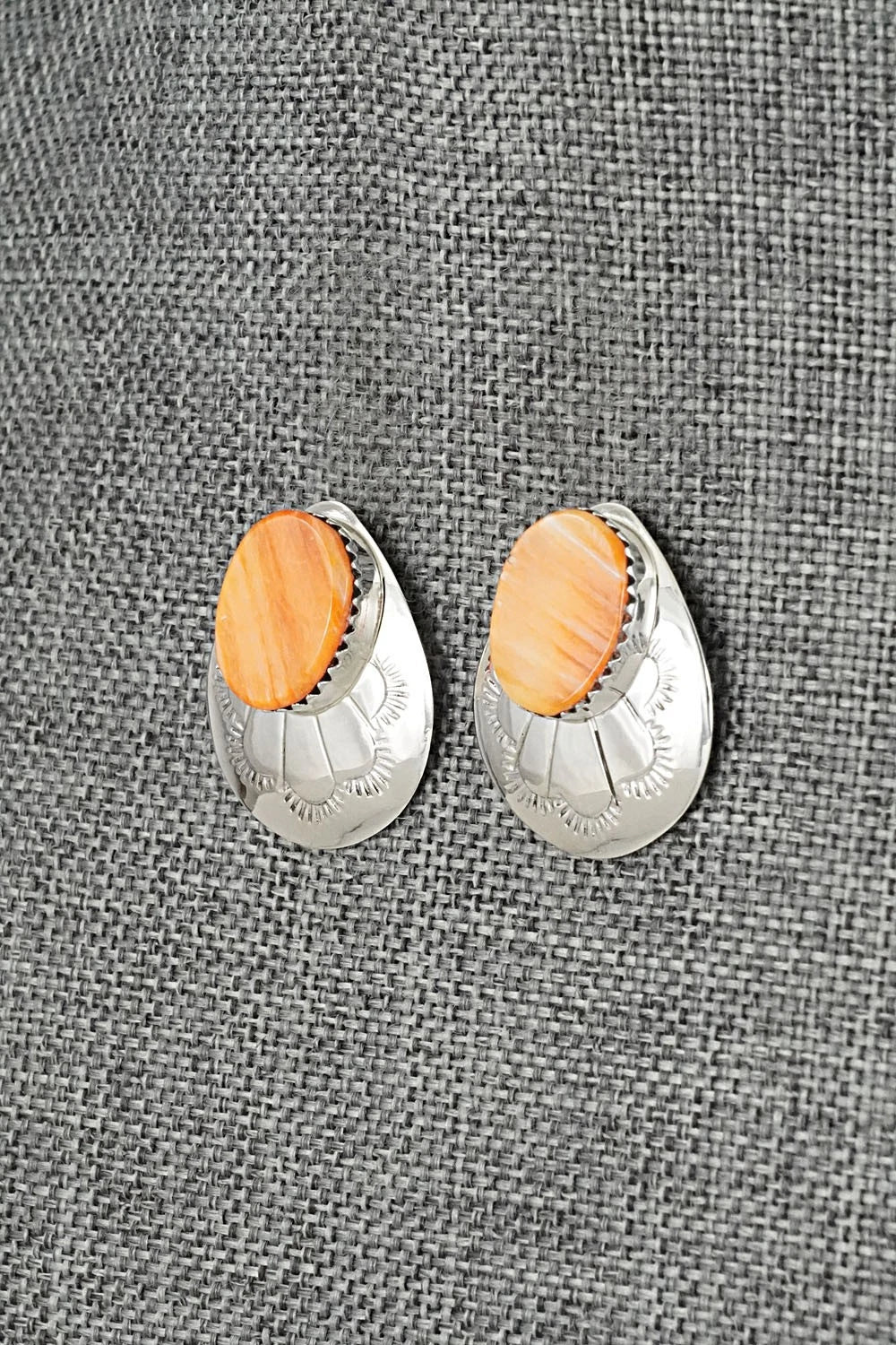 Spiny Oyster & Sterling Silver Earrings - Brenda Bahe