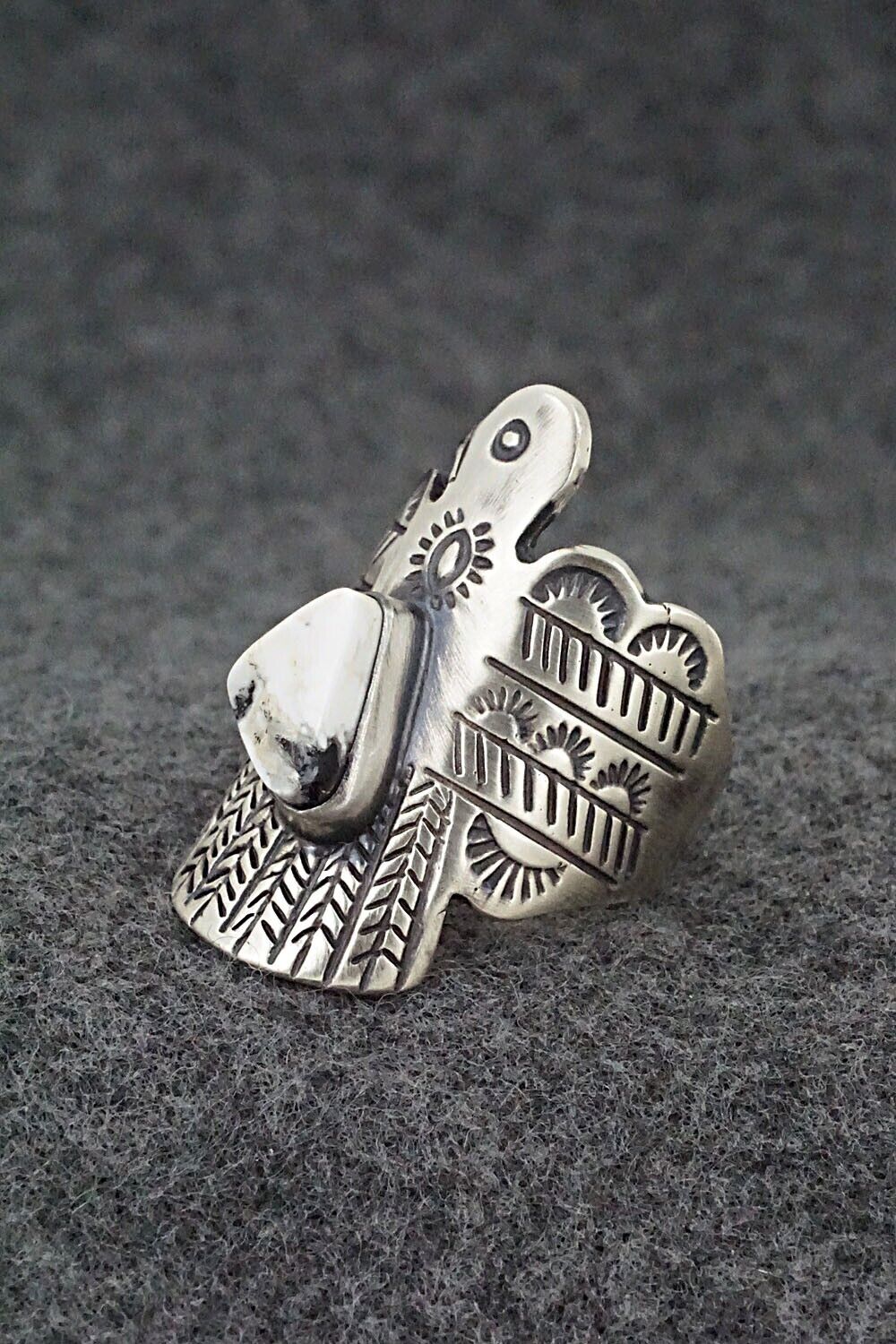 White Buffalo and Sterling Silver Ring - Raymond Coriz - Size 8.5