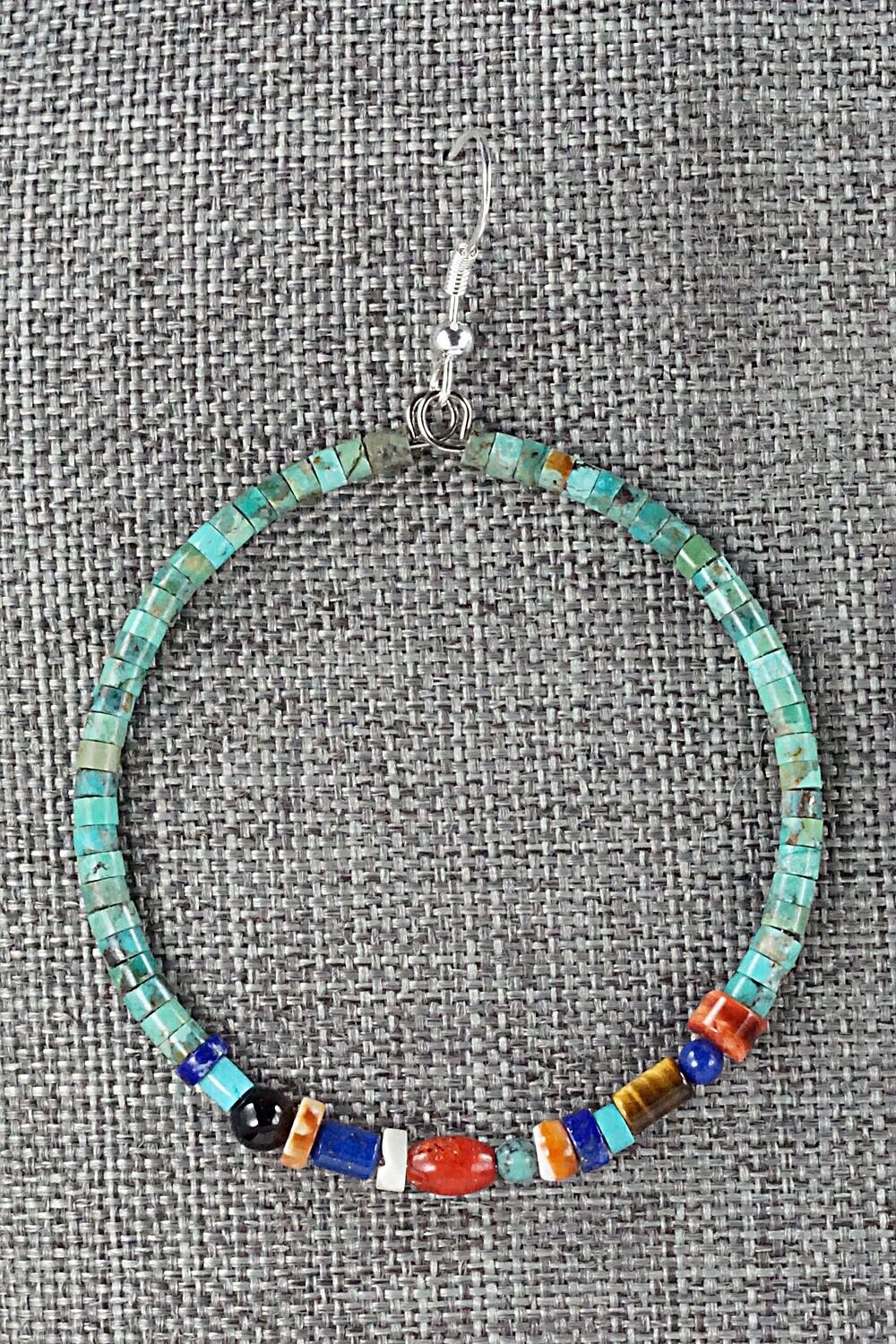 Multi Stone & Sterling Silver Hoop Earrings - Helen Tsosie