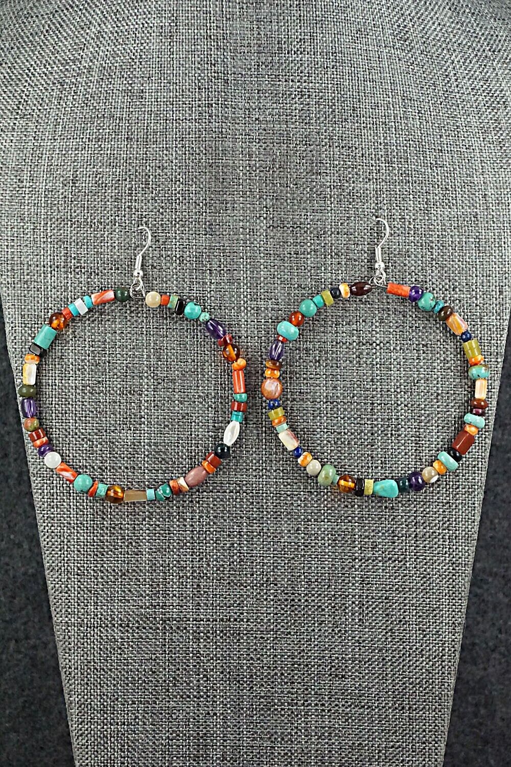 Multi Stone & Sterling Silver Hoop Earrings - Helen Tsosie