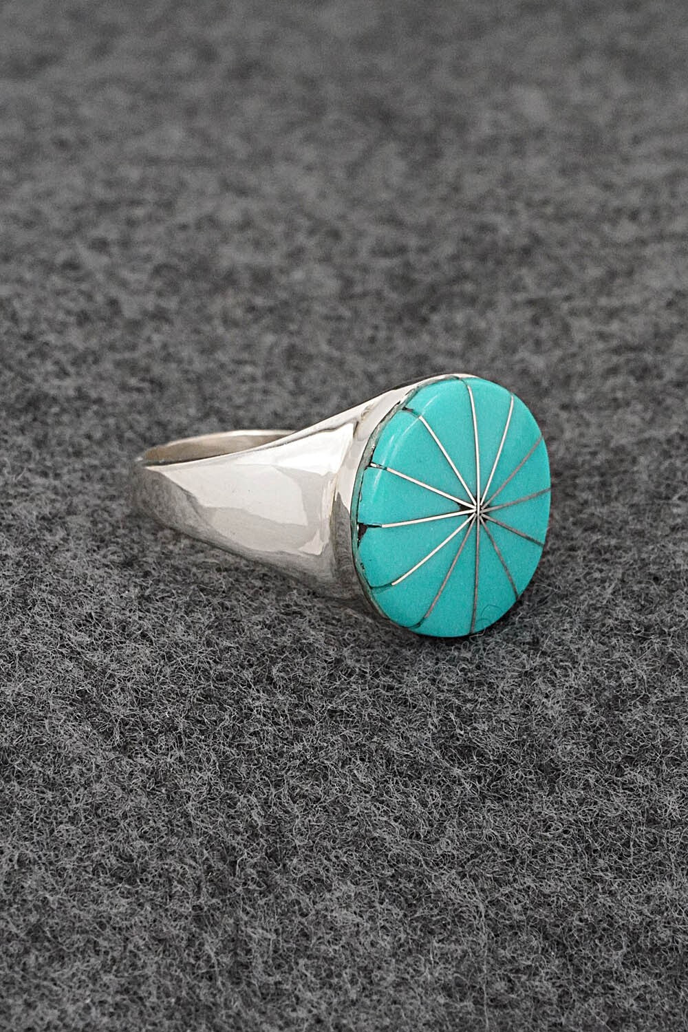 Turquoise & Sterling Silver Inlay Ring - Johnson Laweka - Size 10.5