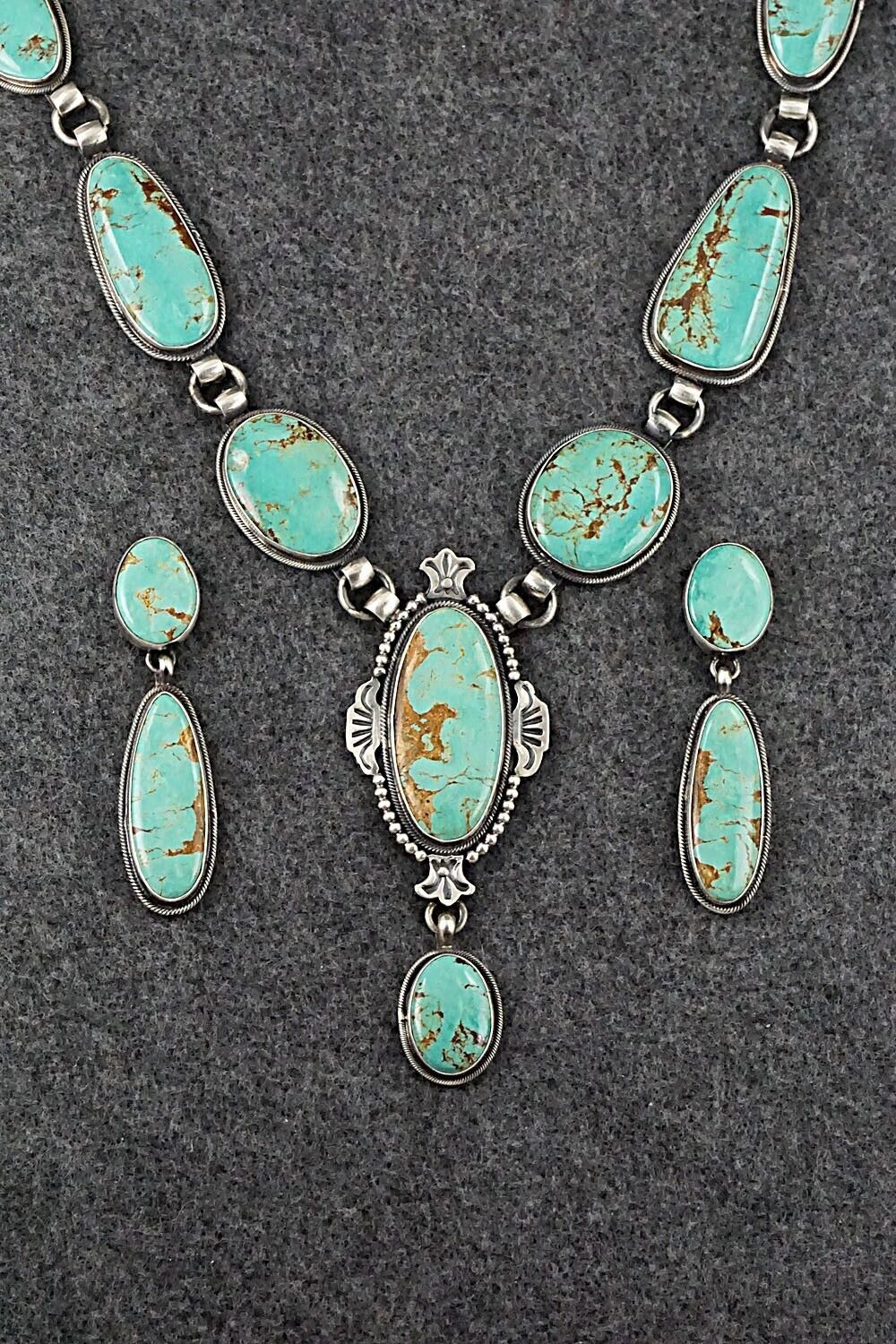 Turquoise & Sterling Silver Necklace and Earrings Set - Annie Hoskie