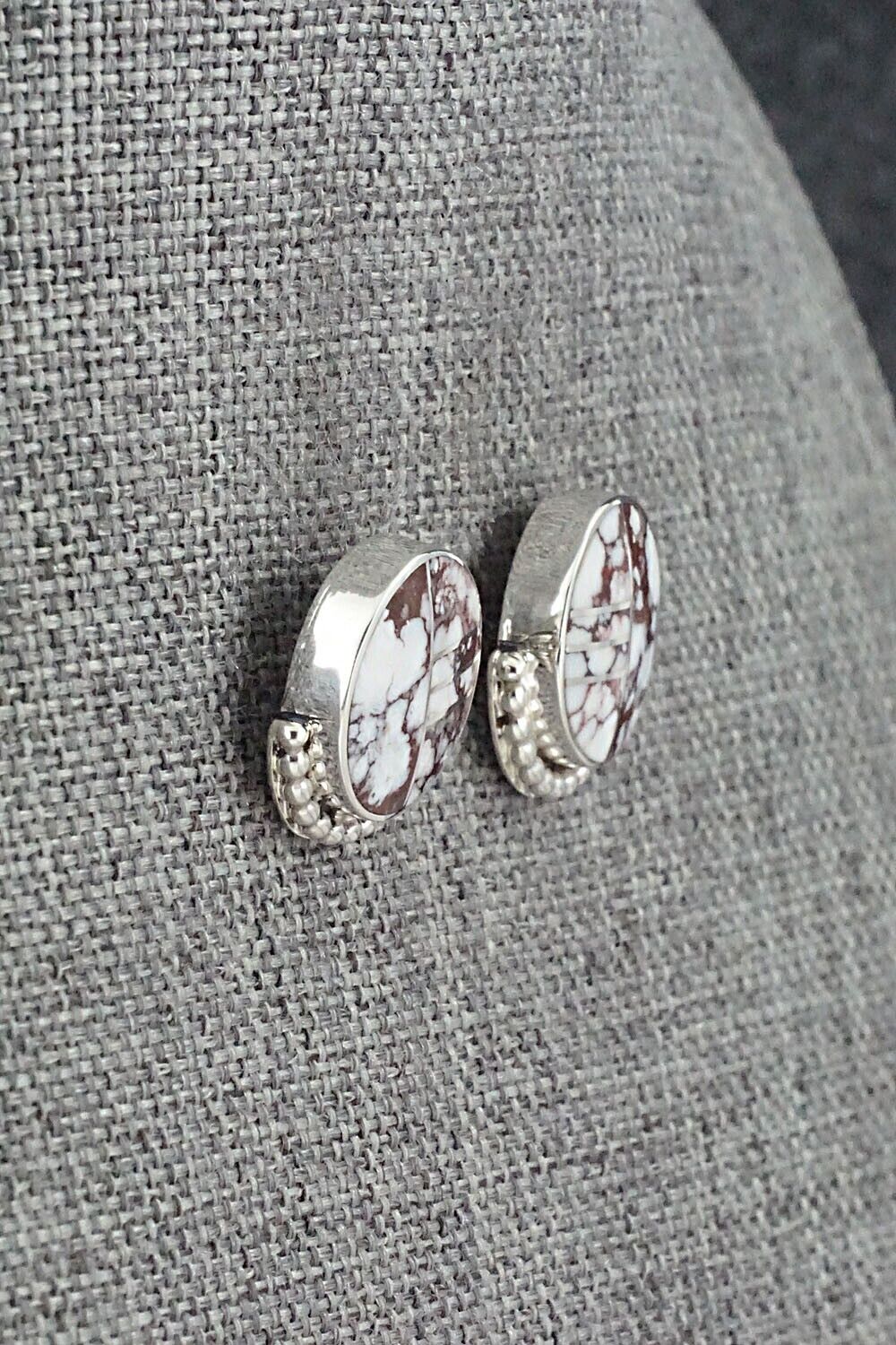 Wild Horse & Sterling Silver Inlay Earrings - Curtis Manygoats