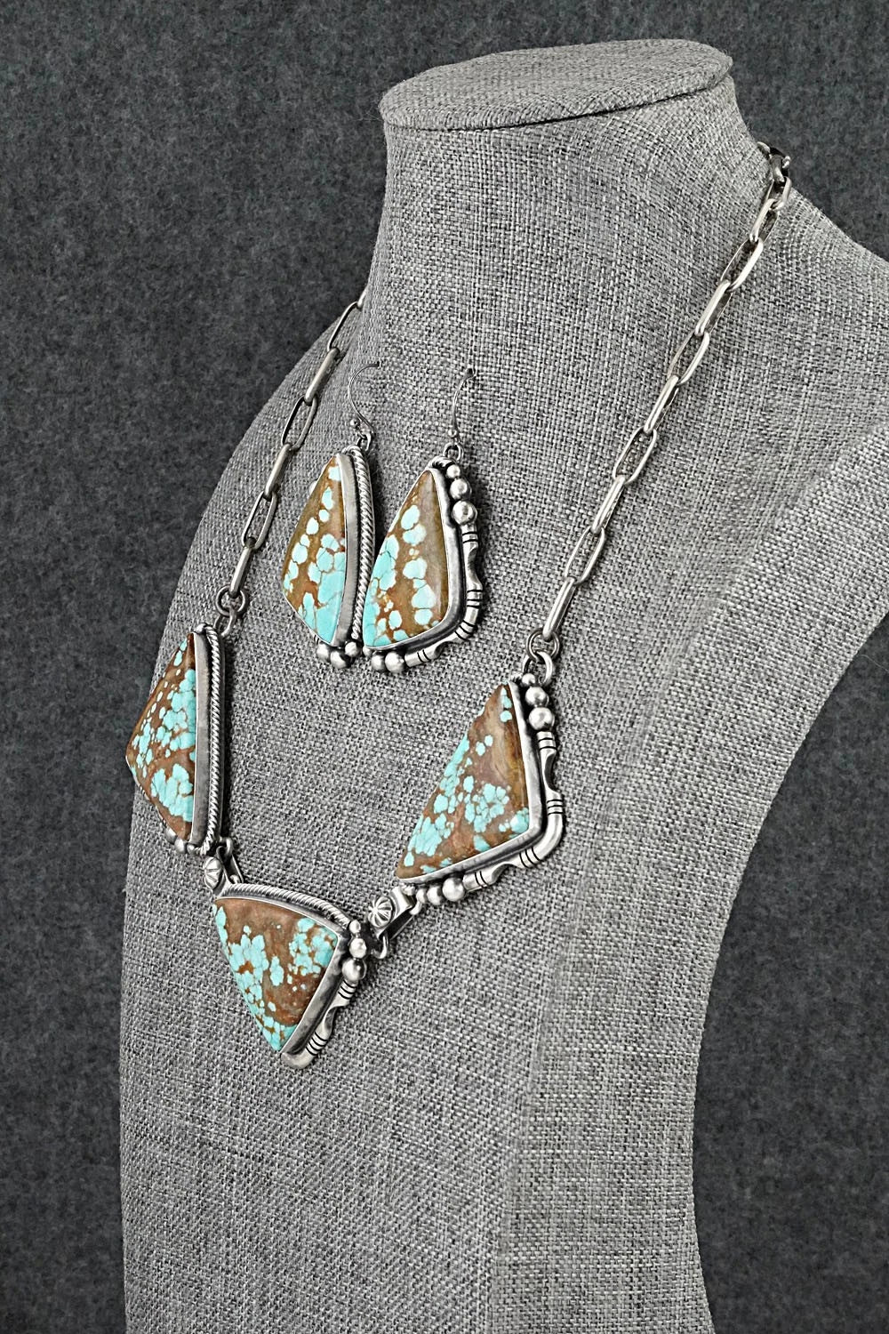 Turquoise & Sterling Silver Necklace and Earrings Set - Paul Livingston