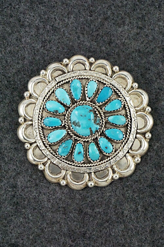 Turquoise & Sterling Silver Pendant/Pin - Justina Wilson