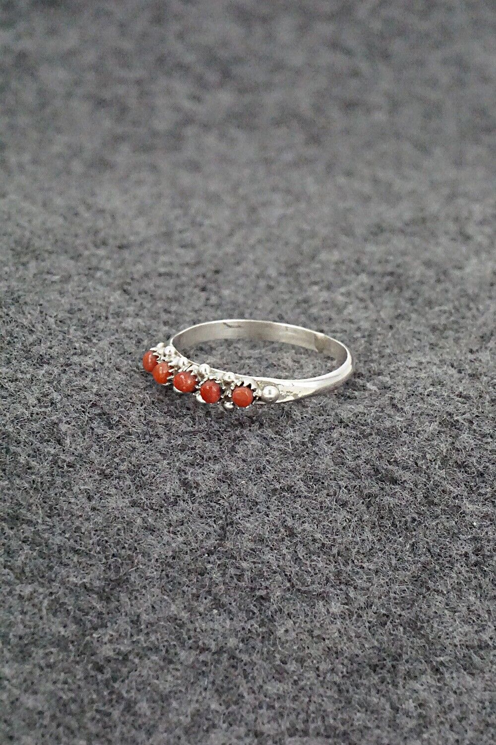 Coral & Sterling Silver Ring - April Haloo - Size 8.25