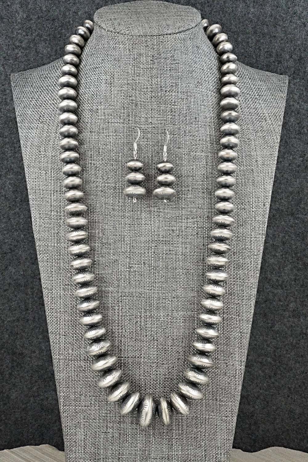 Sterling Silver Navajo Pearl Necklace & Earrings Set - Angeline Miller