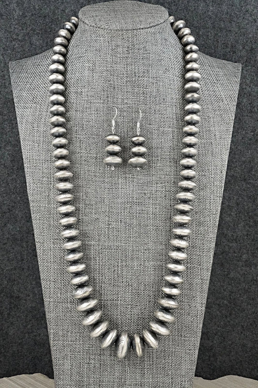Sterling Silver Navajo Pearl Necklace & Earrings Set - Angeline Miller