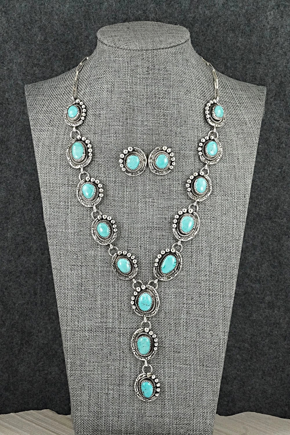 Turquoise & Sterling Silver Necklace and Earrings Set - Phil Nez