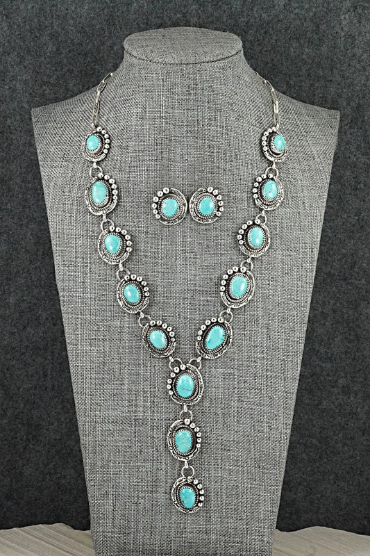 Turquoise & Sterling Silver Necklace and Earrings Set - Phil Nez